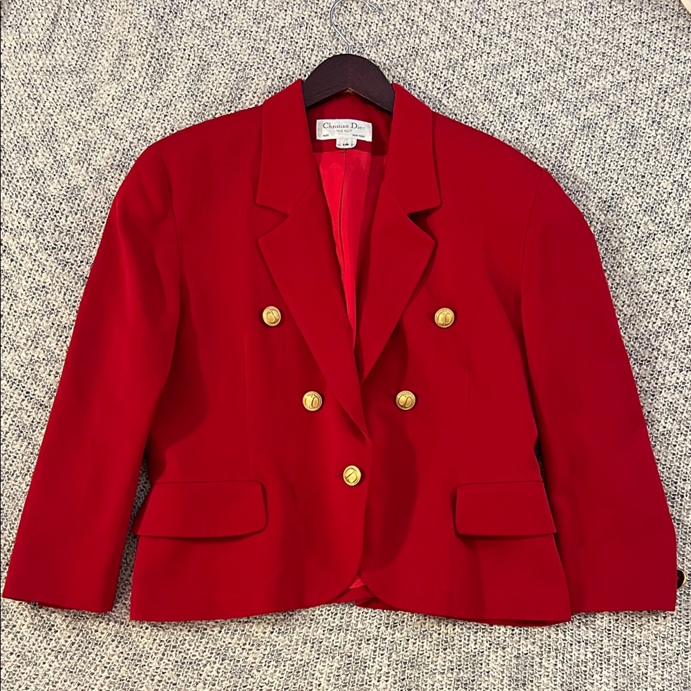 Dior Double-Breasted Red Blazer with Gold Buttons